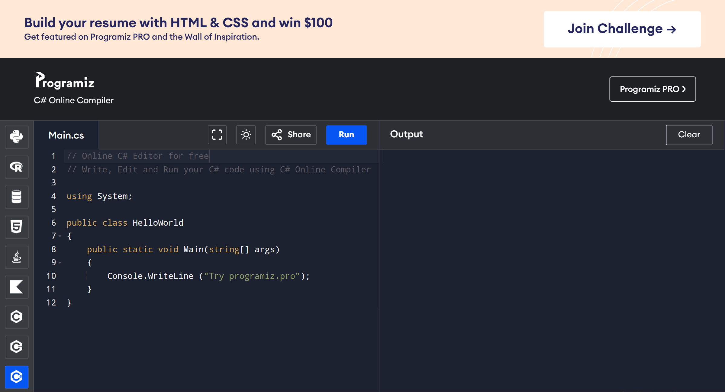 Programiz website preview
